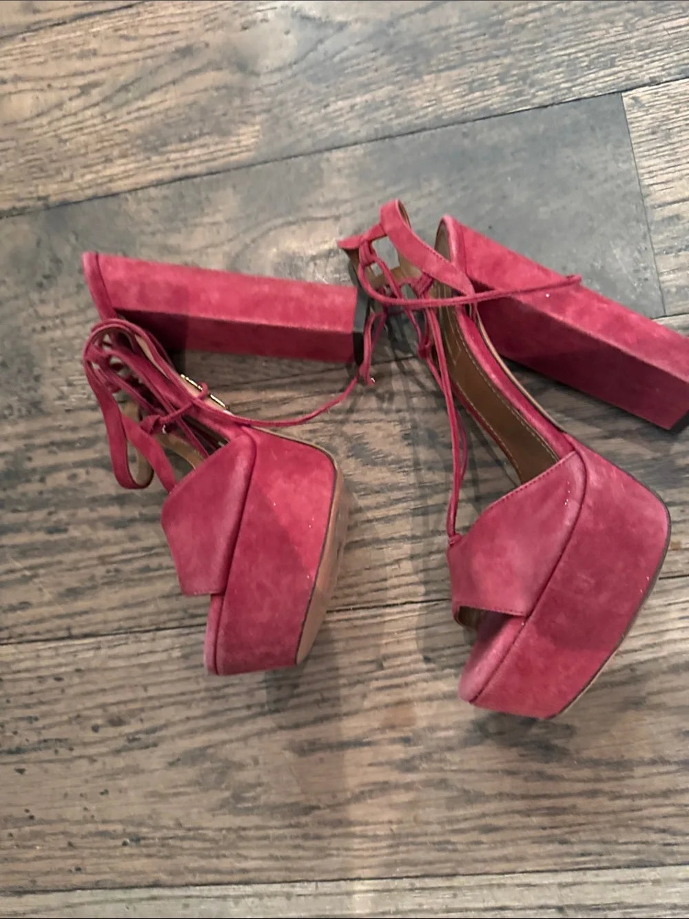 Aquazzura Fuchsia Suede Platform Block Heel Sandals